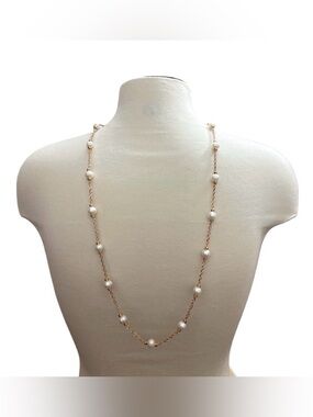 Vintage Honora Bronze 925 H Italy Cultured White Pearl Chain Necklace 17” Long